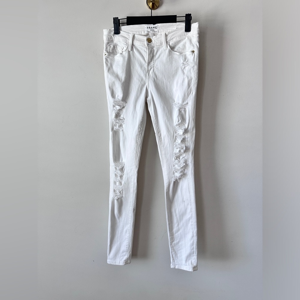 FRAME Le Skinny De Jeanne Distressed Front White Skinny Jean Size 29 - Picture 7 of 8